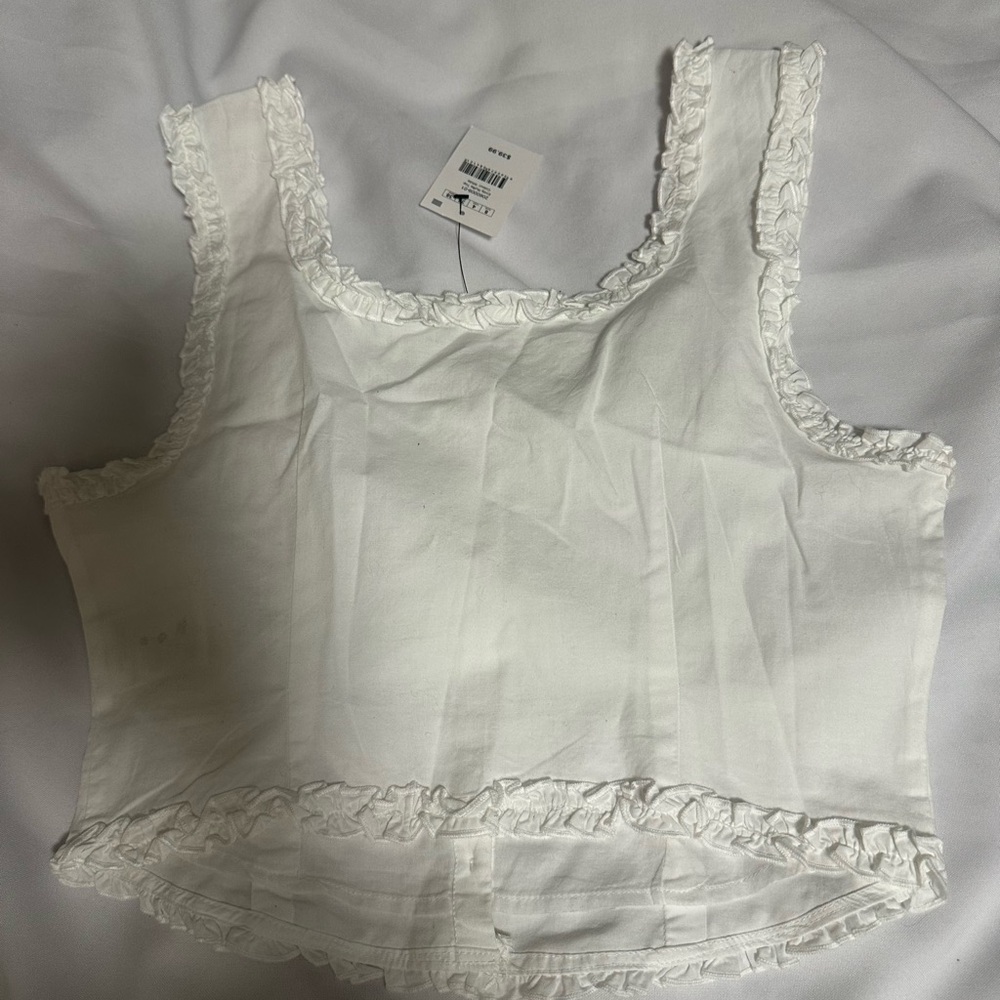 Cotton On White Ruffle-Trim Cropped Tank Top size 4 sleeveless NWT - Picture 13 of 15
